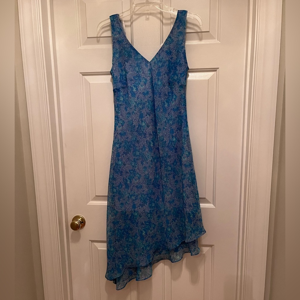 Blue Floral Asymmetrical Maxi Dress - 10P